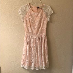 Pink lace skater dress